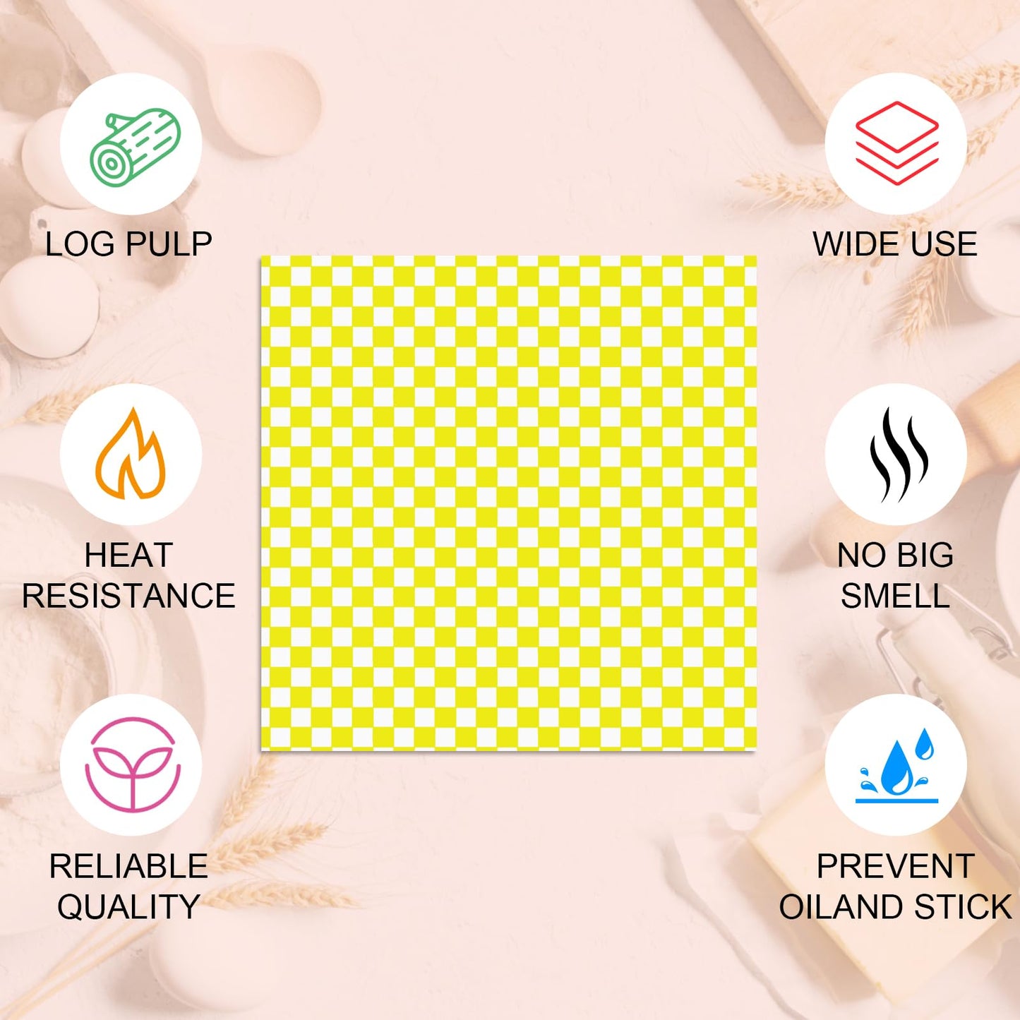 Ninsula Deli Paper Sheets 126P, 11.5x11.5 In Checkered Sandwich Paper Wraps, 6 Colors Basket Liners For Food Serving, Grease Resistant Burger Wrappers for BBQ, Picnic, Party
