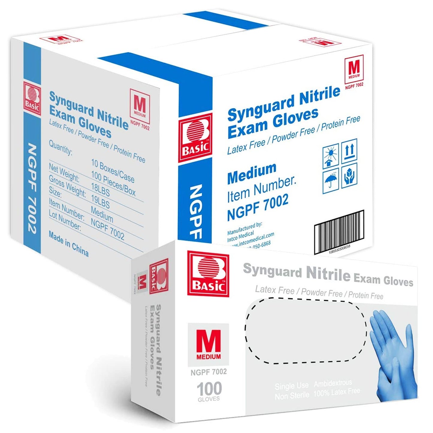 Jointown Basic Medical Blue Nitrile Exam Gloves - Latex-Free & Powder-Free for Medical, Cleaning, Cooking, Food Safe- NGPF7002 (Case of 1,000), Medium