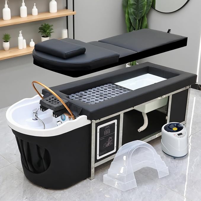 Upgraded Headspa Equipment, Japanese Head Spa Bed with Moxibustion, Massage Shampoo Bed with Water Circulation & Fumigation, Scalp Care Massage Table for Salon Spa Beauty,Moxibustion