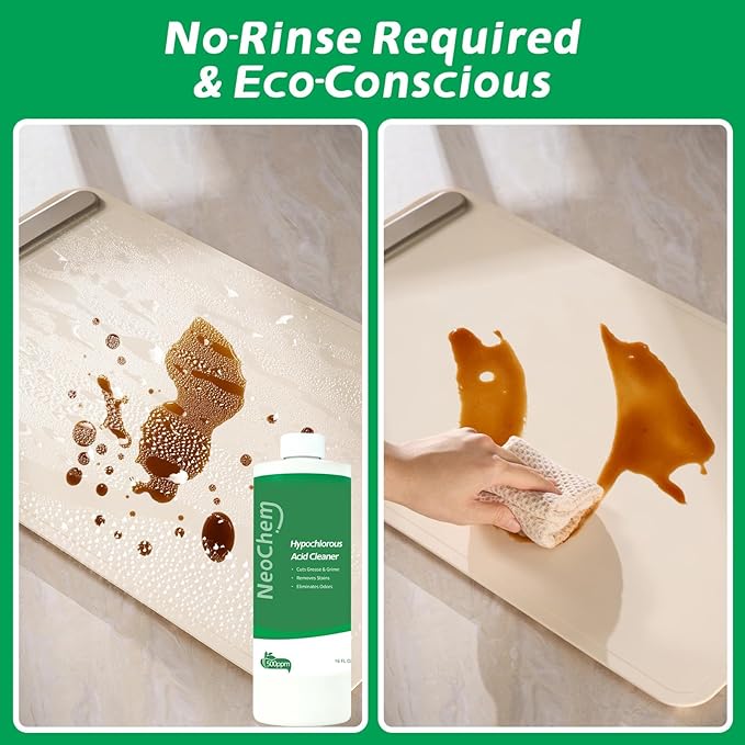 Hypochlorous Acid Cleaner, 500ppm Hypochlorous Acid,Cuts Grease, Removes Stains, Eliminates Odors - No Rinse, No Harsh Fumes, Biodegradable