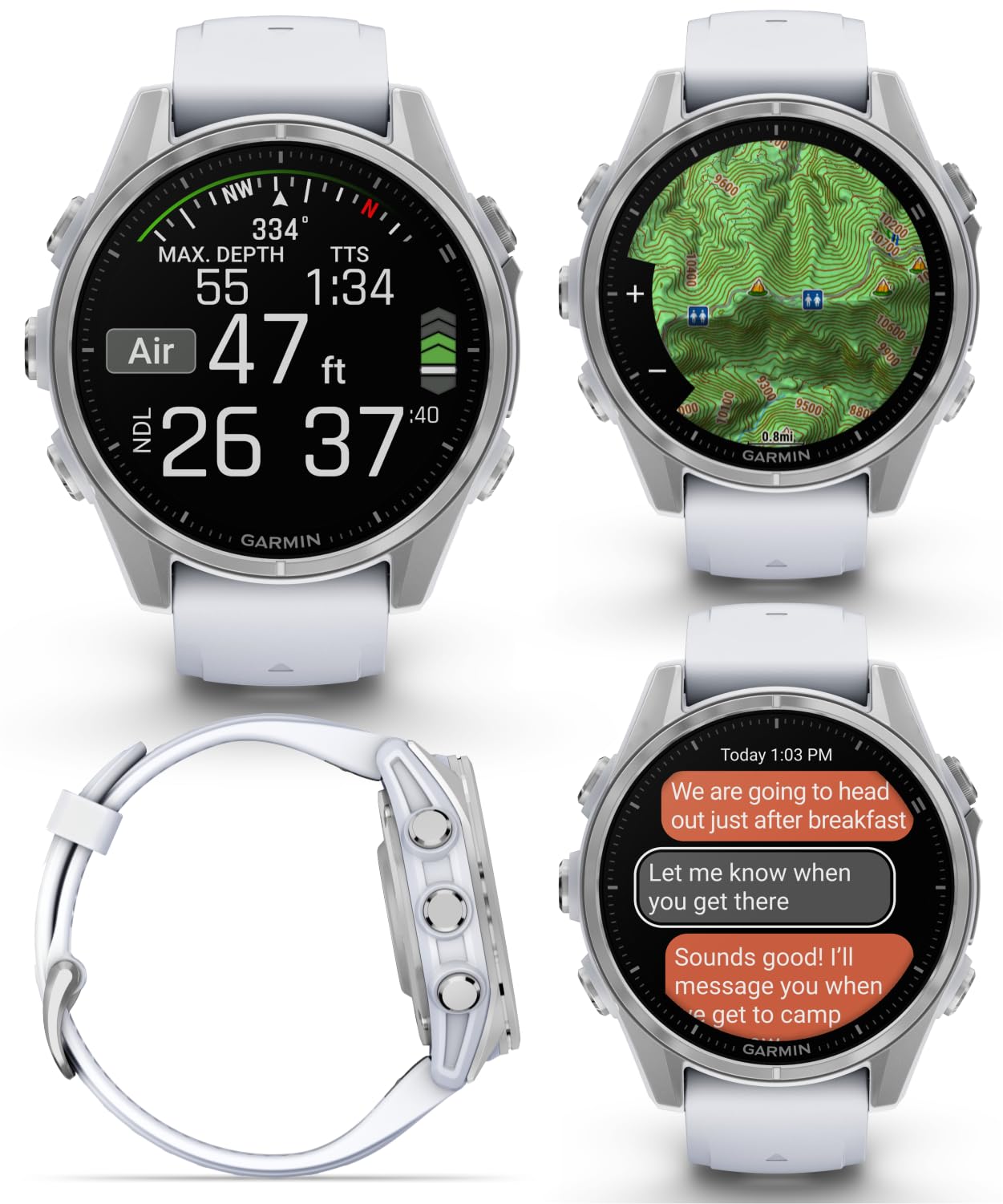 Wearable4U Garmin Fenix 8 - 43 Mm, Amoled Multisport Gps Smartwatch, Silver With Whitestone Silicone Band, Built-In Led Flashlig