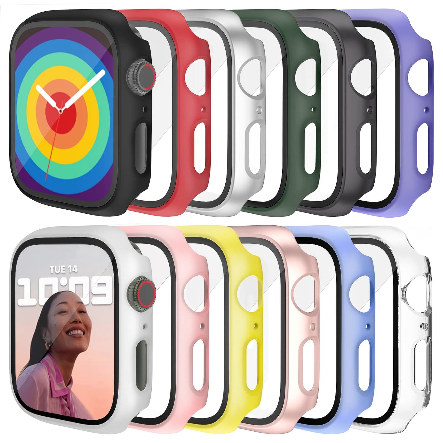 Jomitvp 12 Pcs Hard Pc Case Compatible For Apple Watch Series Se (2022) 6/5/4/Se 40Mm With Tempered Glass Screen Protector, All