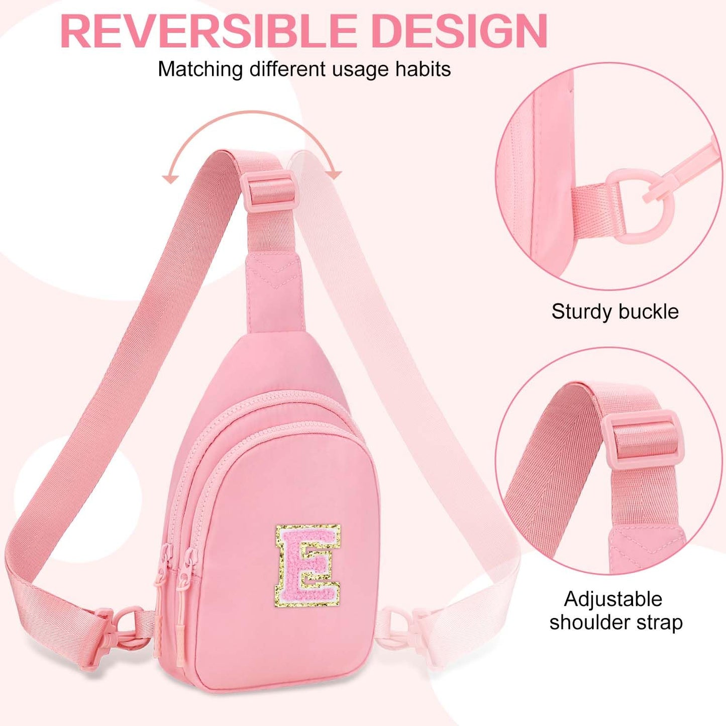 Birthday Gifts for for Girls Women- Personalized Initial Sling Bag Cross Body Bag Fashion Waist Packs Trendy Travel Fanny Pack with Initial Letter Patch Cute Stuff A