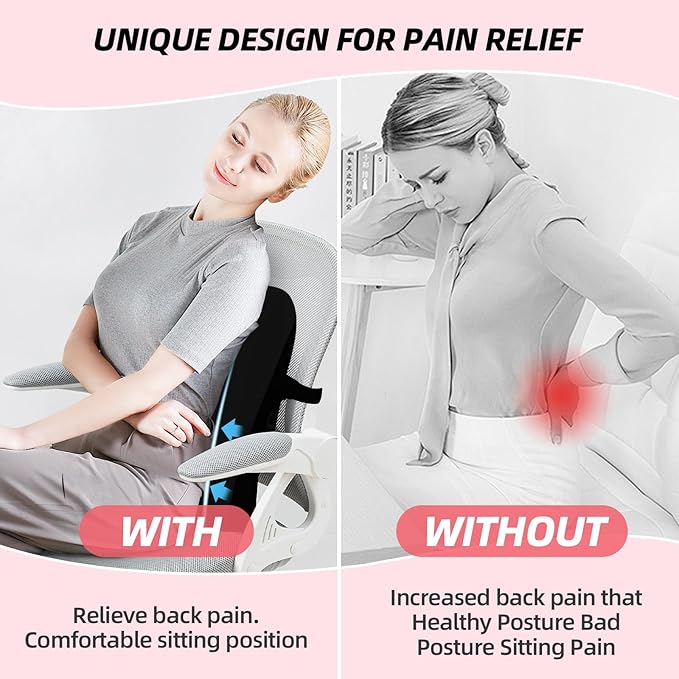 LIQUN Memory Foam Seat Waist Pillow, for Office Chair, Car, Game Chair Lower Back Pain Relief and Improve Posture Lumbar Support Pillow, (Pink)
