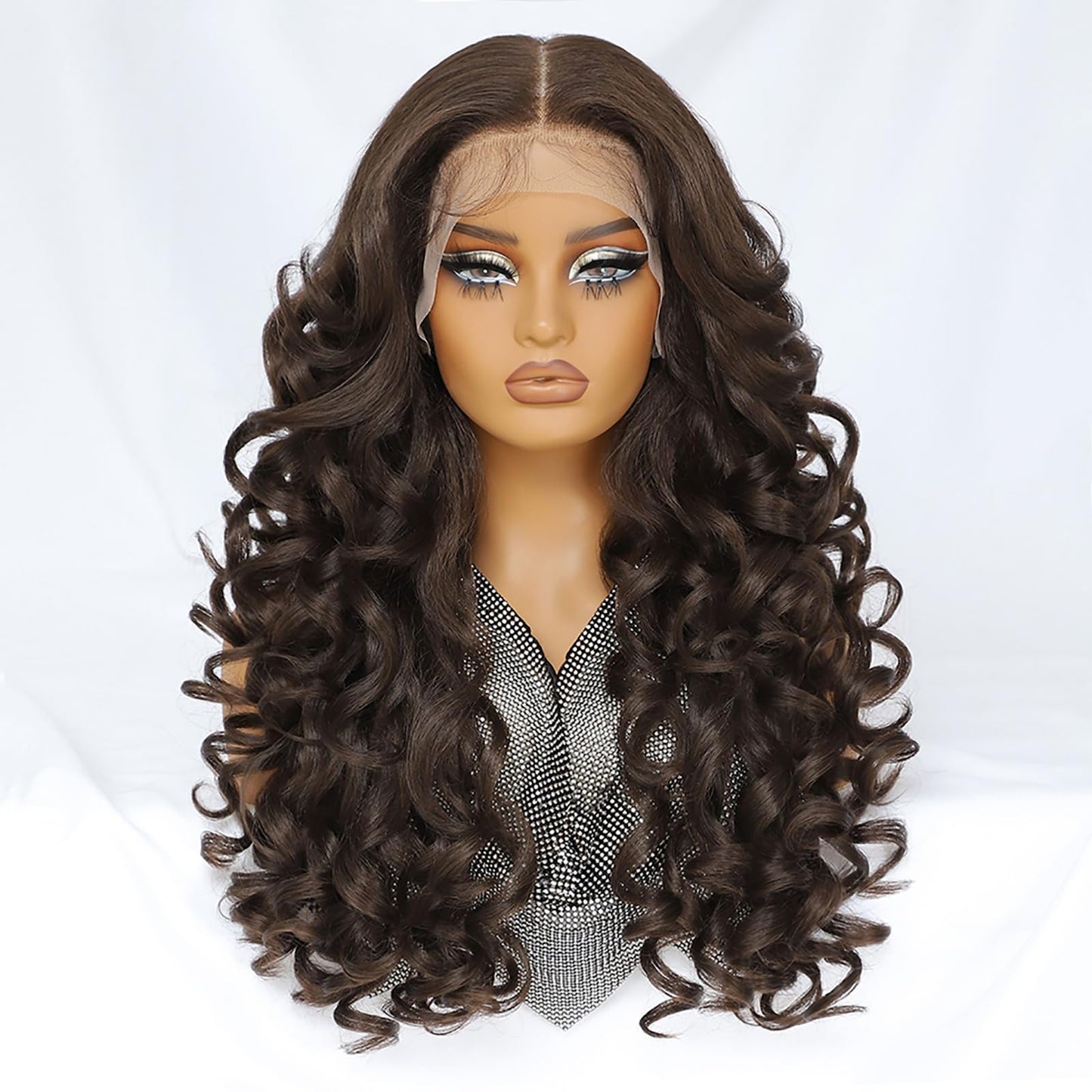 Felek Chocolate Brown Lace Front Wig Synthetic 13x6 Loose Wave HD Transparent Lace Frontal Wigs Pre Plucked Wear and Go Glueless