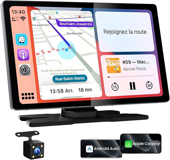 TECXERLLON 9.0" Wireless CarPlay Screen for Car, Android Auto Screen for Car with Backup Camera, Portable Touchscreen car ...