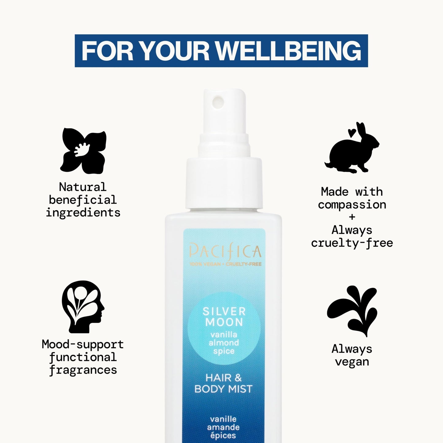 Pacifica Hair Perfume & Body Fragrance Spray Mist - Silver Moon with Vanilla, Almond & Spice – Alcohol-Free, Vegan & Cruelty-Free, 6.5 oz