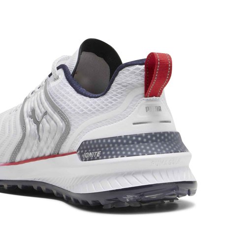 pumagolf Puma X Volition Ignite Innovate Golf Shoe, Puma White-DEEP Navy-Strong RED, 9.5