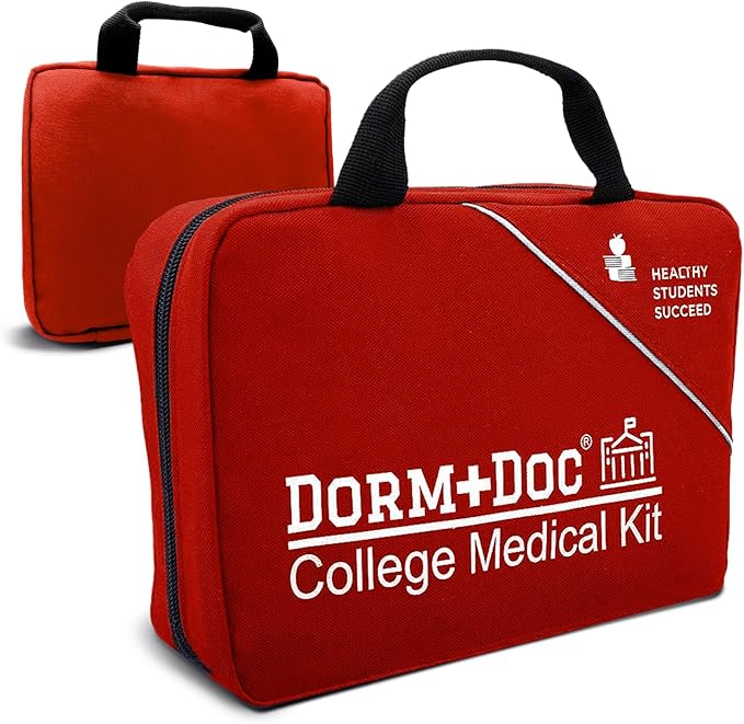 DormDoc College First Aid Kit – Compact Emergency Medical Kit for Dorm Rooms, School, Sports – with Bandages, OTC Medicine...