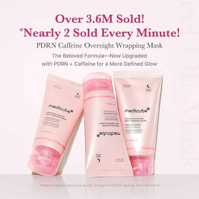 medicube Pink PDRN Day & Night Care Duo: Salmon DNA PDRN Caffiene Overnight Wrapping Peel Off Facial Mask and Salmon DNA PDRN Pink Collagen Jelly Pad