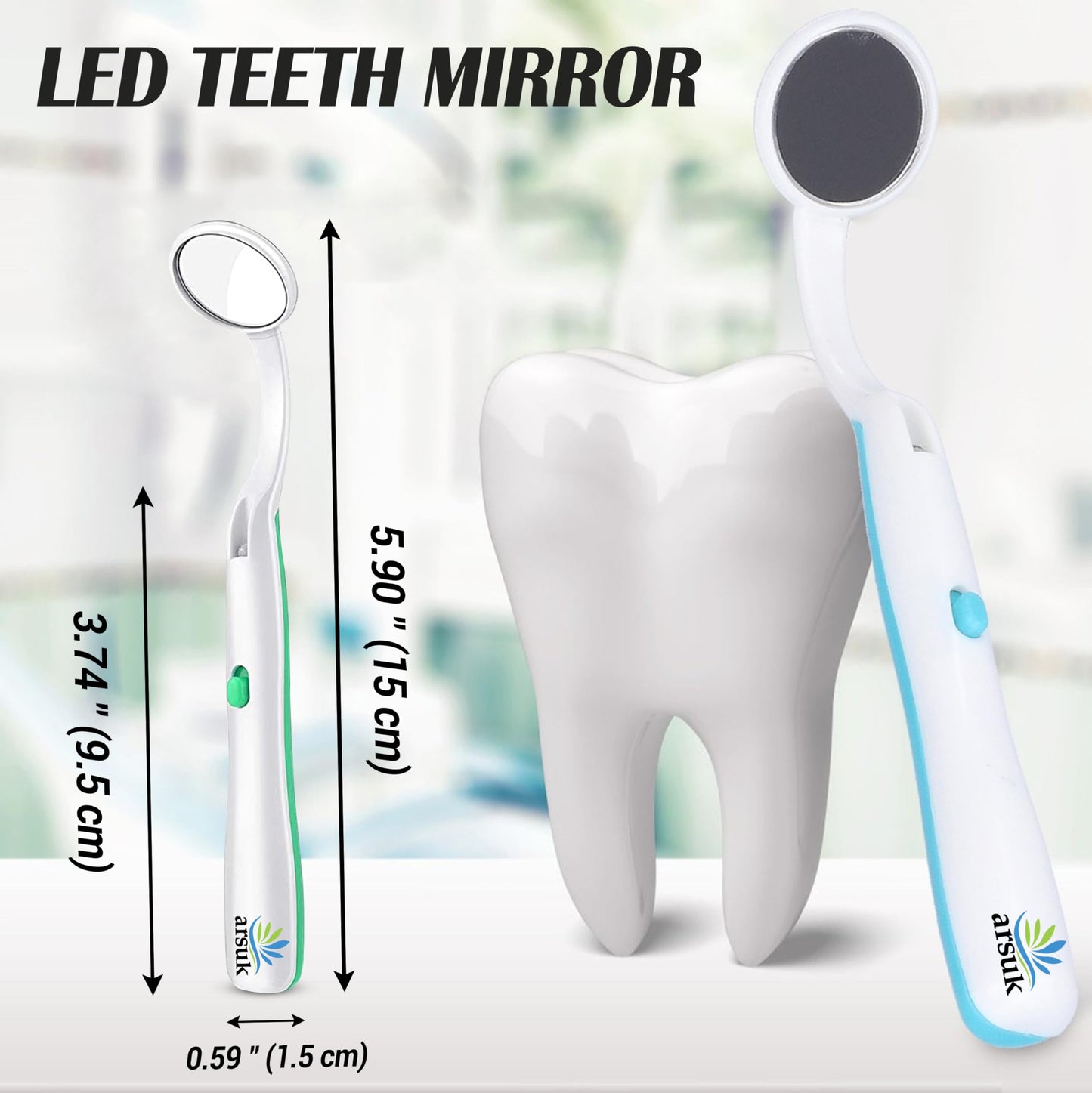LED Dental Mirror with Light – Oral Inspection Tool for Teeth, Gums & Tongue – Anti-Fog Reusable Mouth Mirror for Home Dental Care, Hygiene Check & Oral Cleaning – Dentist Tools by ARSUK – 2 Pack