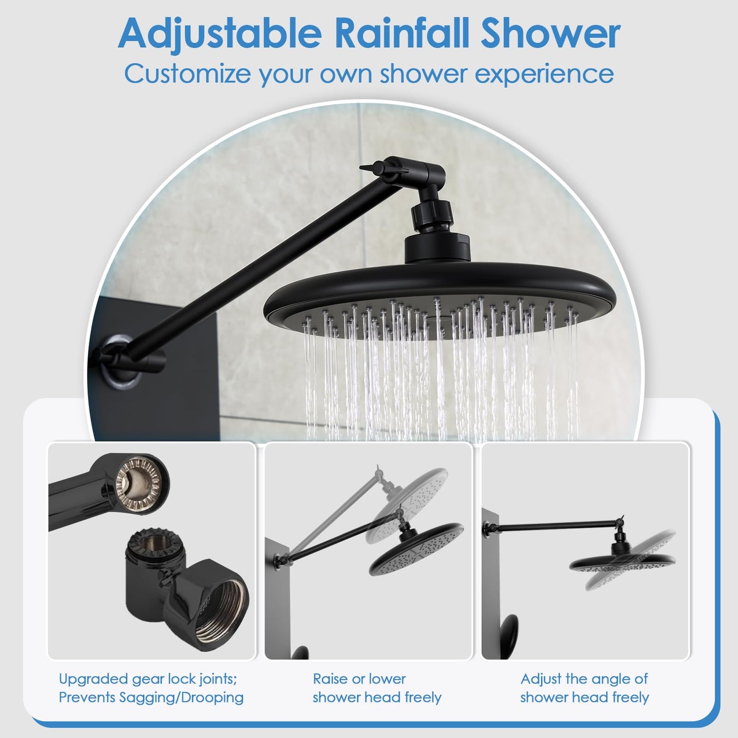 ROVOGO Shower Panel Tower System, 4-Function (Rain Shower, Handheld Sprayer, Body Jets, Tub Spout) with Simultaneous Use Option, Stainless Steel Shower Column with Adjustable Head, Black