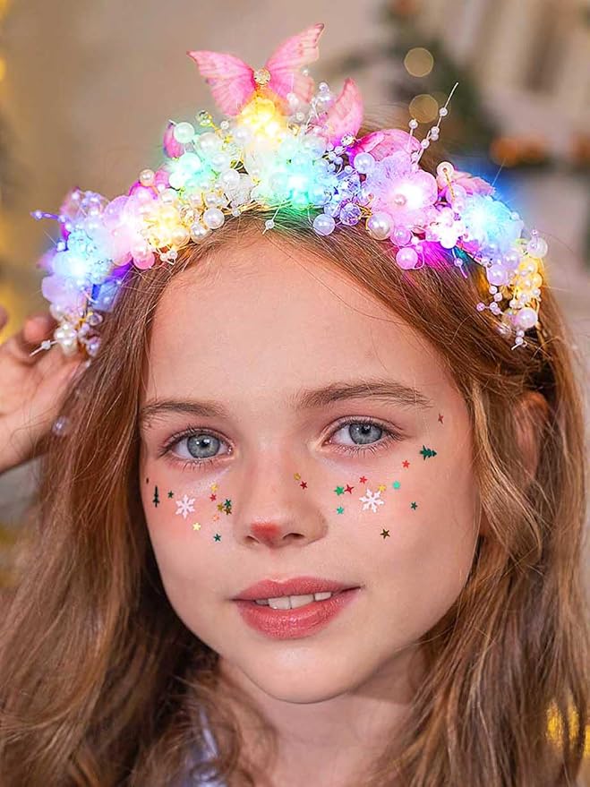 Catery Light Up Butterfly Tiara Flower Crown Fairy Princess Headband for Girls