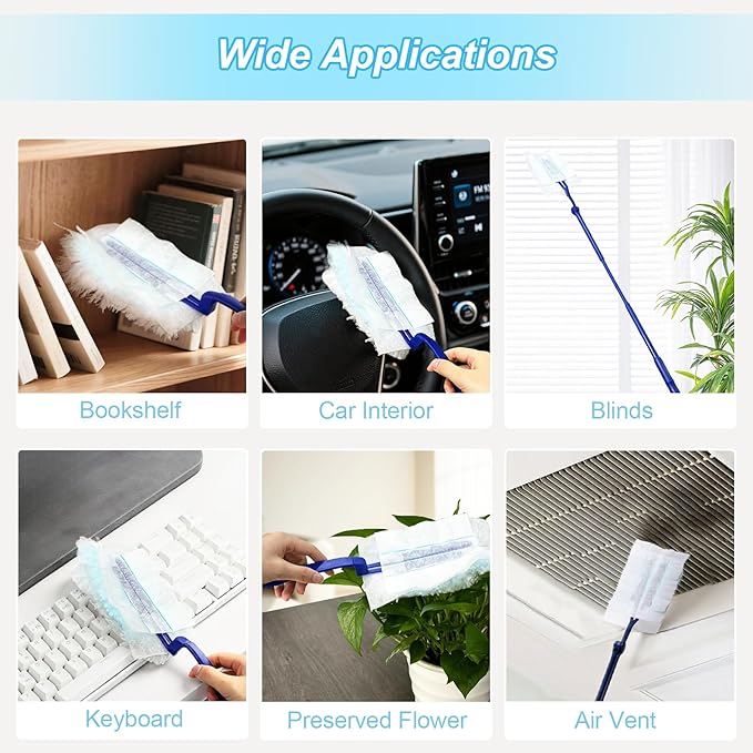 50 Count Duster Refills Kit for Swiffe Duster, One-Sided Electrostatic Duster with 2 Handles, Heavy Duty Dusters Refills Replacement for Cleaning Home, Blinds, Fans, Corners