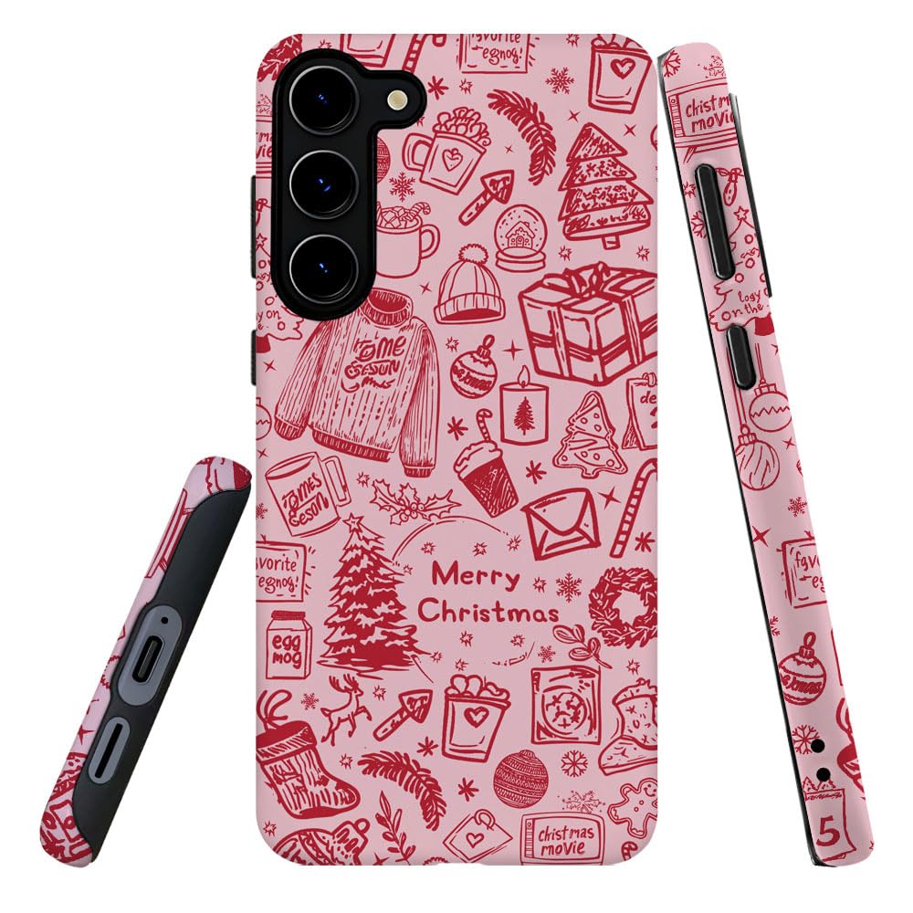 DJSOK Compatible with Samsung Galaxy S23,Frosted PC Anti-Scratch Shockproof Case - Christmas Red Hat Tree