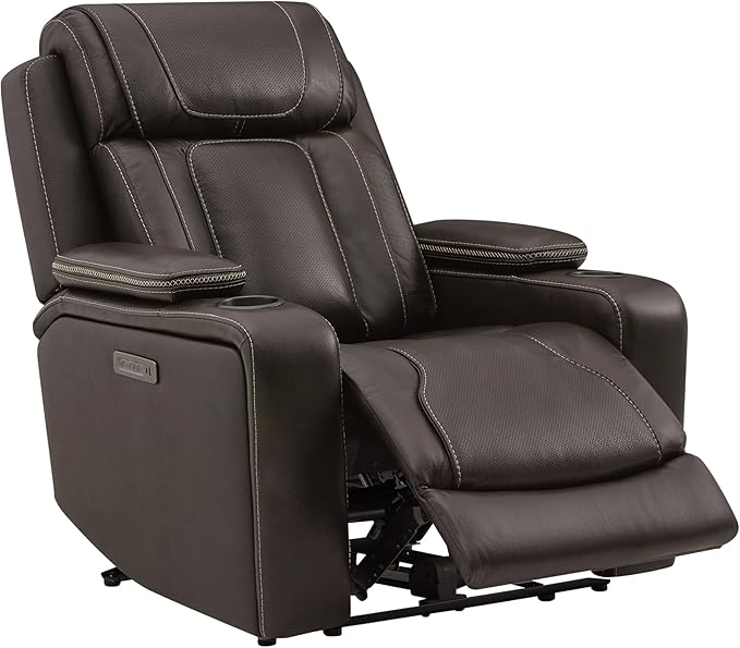 Watson & Whitely Electric Recliner Chairs for Adults, Oversized Genuine Leather Recliner, Super Zero Gravity Reclining Chair W Triple-Motor Adjustable Headrest & Lumbar Support, Dark Brown
