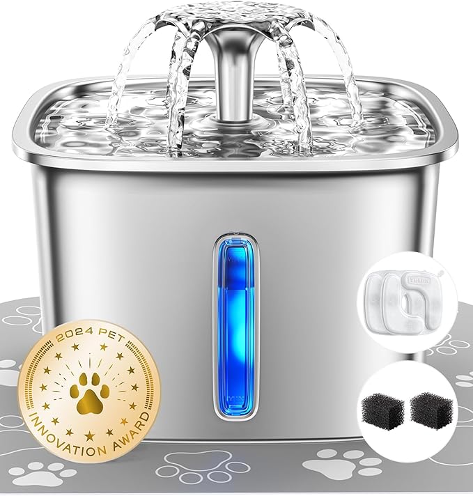 Veken Innovation Award Winner Stainless Steel Cat Water Fountain, 95oz/2.8L Automatic Pet Fountain Dog Water Dispenser wit...