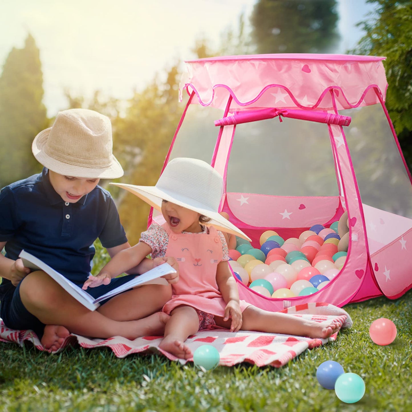 Crayline Pop Up Princess Tent with Star Light, Toys for 1 2 3 Year Old Girl Birthday Gift, Ball Pit for 12-18 Months Baby Girl Toys, Toddler Gift, Easy to Pop Up and Assemble(Pink)