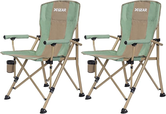 XGEAR Camping Chair Hard Arm High Back Lawn Chair Heavy Duty with Cup Holder, for Camp, Fishing, Hiking, Outdoor, Carry Ba...