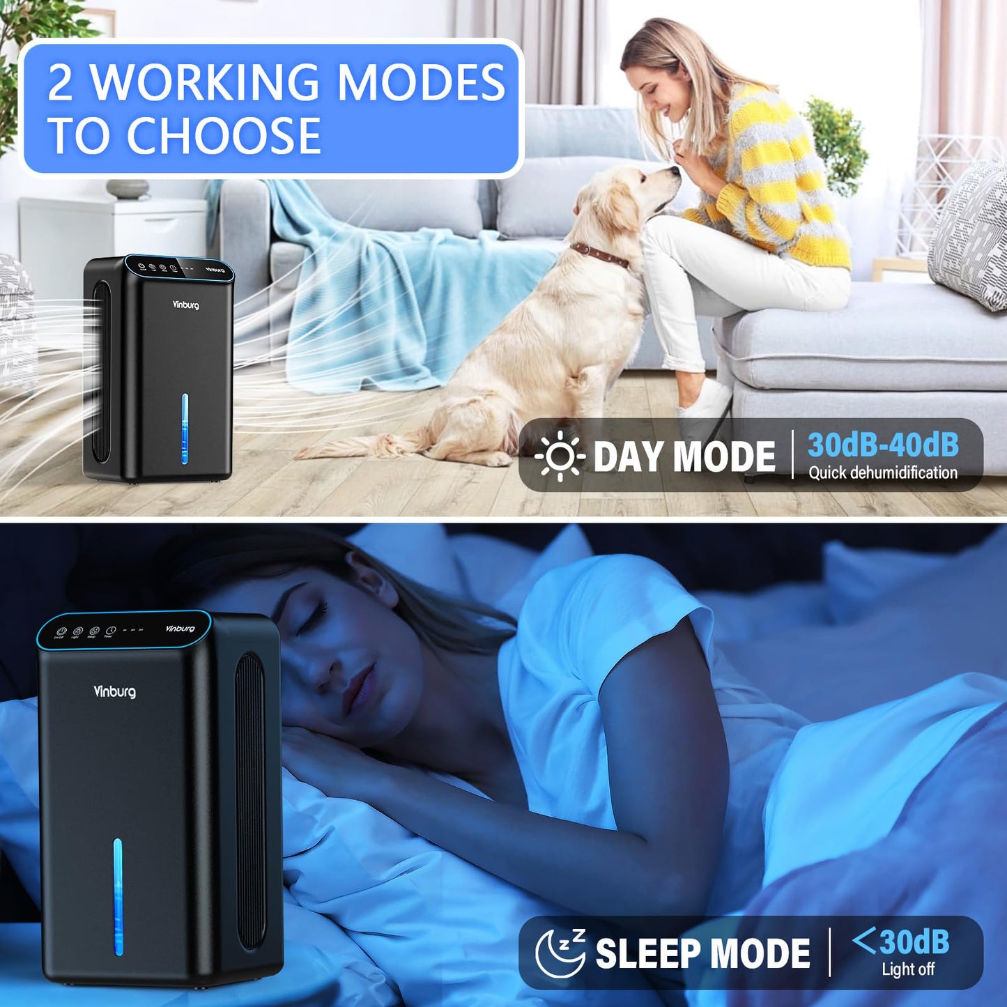 Dehumidifier For Home (85 Oz Water Tank, 800 Sq.Ft) Quiet Small Dehumidifier For Basement Bedroom Bathroom With Drain Hose, 3 Ge
