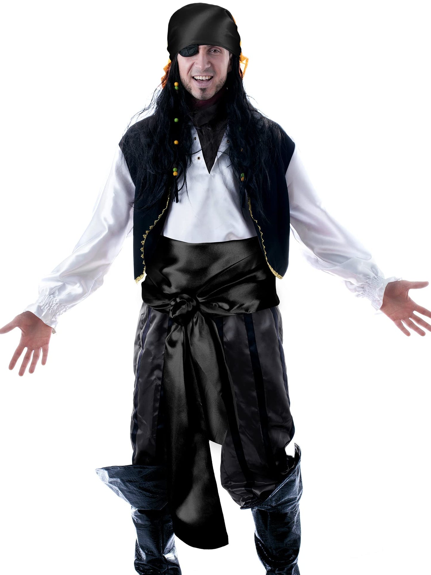 SATINIOR 2 Pieces Pirate Costume Men Women Satin Head Scarf Hat Pirate Costume Accessories for Party (Dark Black)