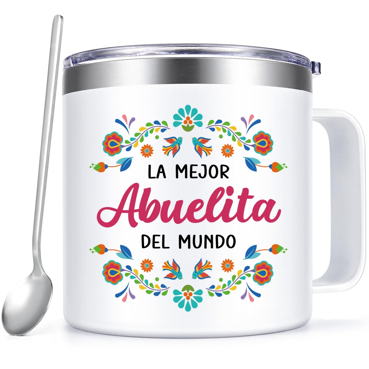 Qtencas Abuela Gifts, Grandma Gifts, La Mejor Abuelita Del Mundo 14 Oz Insulated Coffee Mug, Abuelita Gift in Spanish for Mothers Day Birthday Christmas, Abuela Mug Gift for Grandma In Spanish