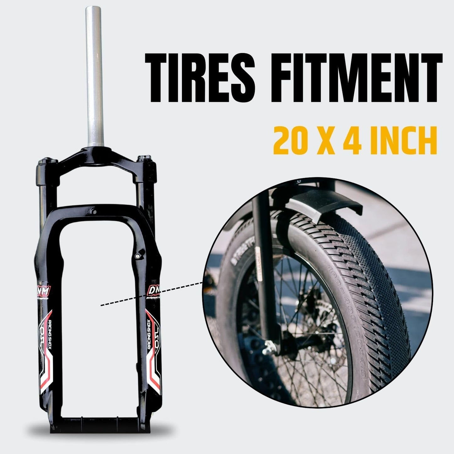 BRAKETB DNM OSL-Fat 20 x 4.0 Suspension Fork - Coil Spring - Straight - for Fat Tire Bike/EBIKE