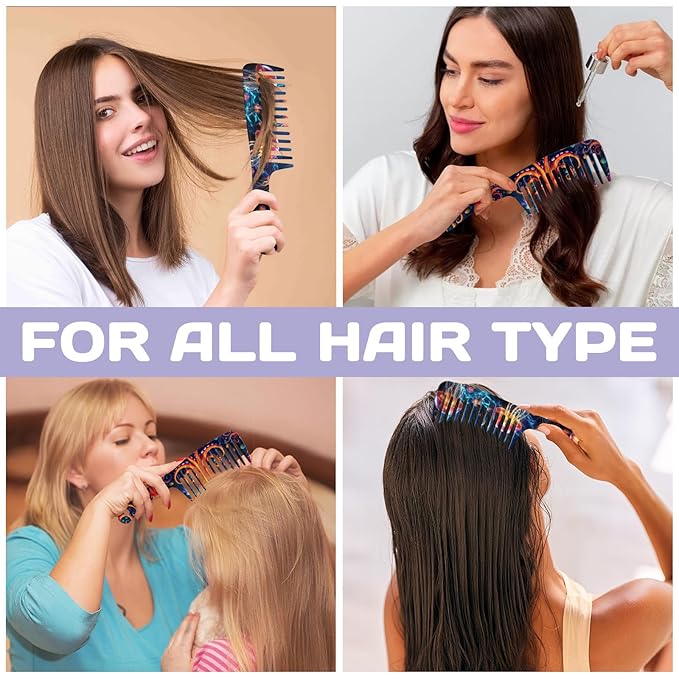 2PCS Wide Tooth Comb,Effortless Tangle Removal for Long Hair Styling Comb for Curly,Wet,Cute Aesthetic Design for Women Men and Girls(Blue-Octopus Jellyfish-18)