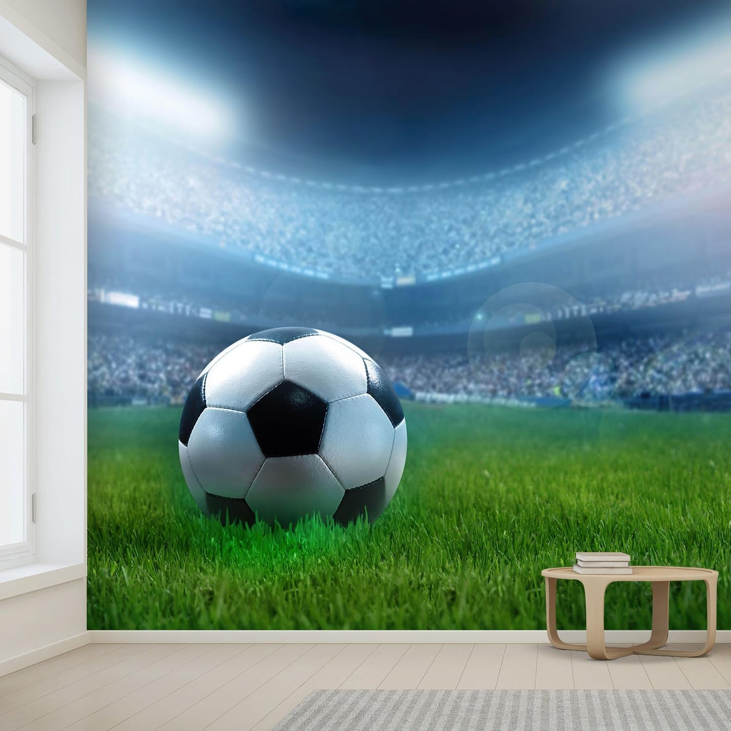 wall26 Close Up of a Football Ball on a Full Stadium Removable Wall Mural | Self-Adhesive Large Wallpaper - 108x120 inches