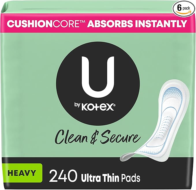 U by Kotex Clean & Secure Ultra Thin Pads, Heavy Absorbency, 240 Count (6 Packs of 40) (Packaging May Vary)