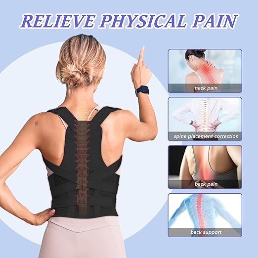 TEE TEA Posture Corrector for Women & Men – Adjustable Back Support Brace for Neck, Shoulder & Spine Muscle Relief – Improve Posture, Comfort & Confidence – Invisible & Comfortable Design (Black, Medium)