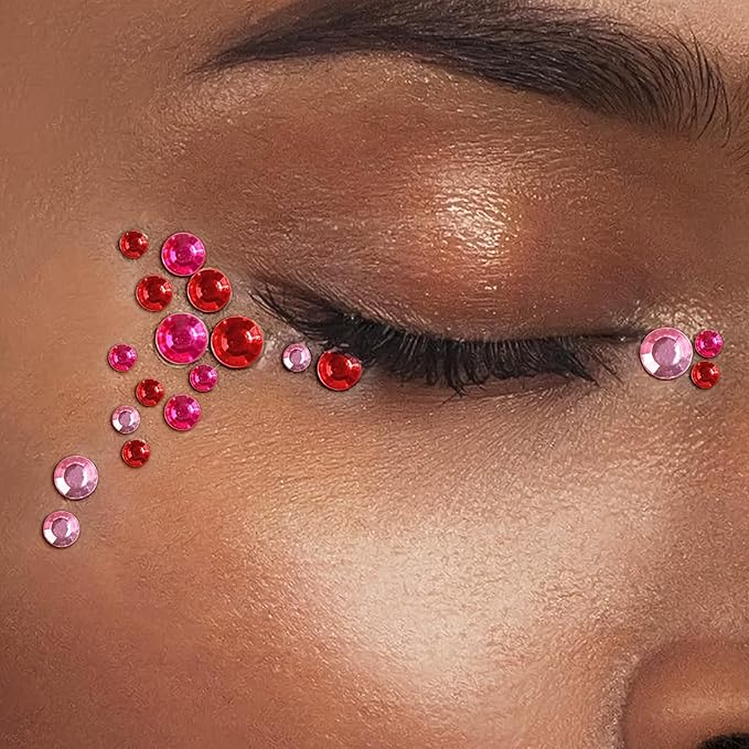 Self Adhesive Face Gems and Pearls for Makeup, Festival Jewels, Hair Gems, Rhinestone Stickers for Face, Eye, Makeup, Nail, Body, Crafts 3/4/5/6 mm 975Pcs (09.gem_red+Pink+Rose)