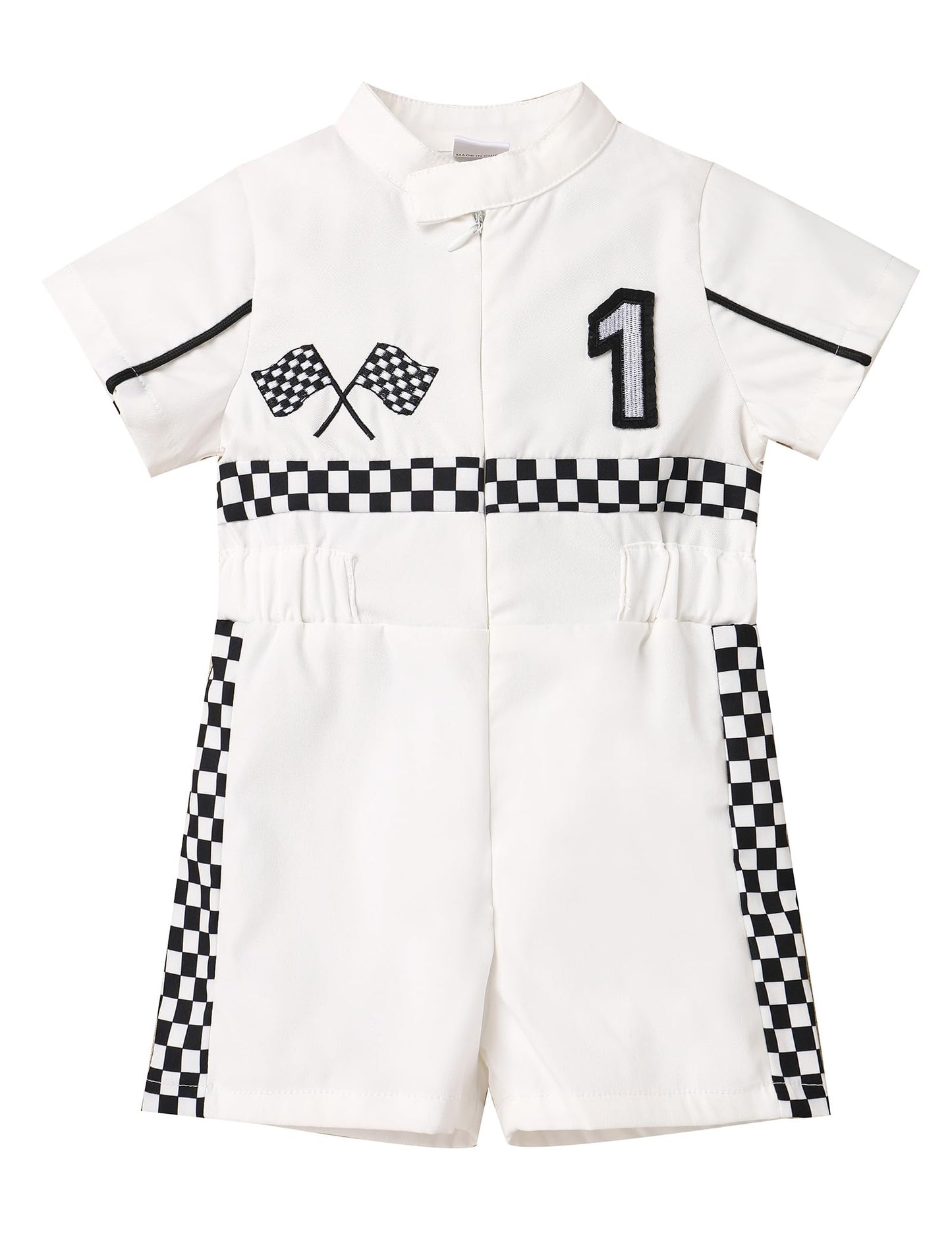 IBTOM CASTLE First Birthday Race Car Driver Outfit Boys Girls Fast One Birthday Cake Smash Photoshoot Clothes Short Sleeve Racer Romper One Year Old Birthday Party Decoration White-1 9-12 Months