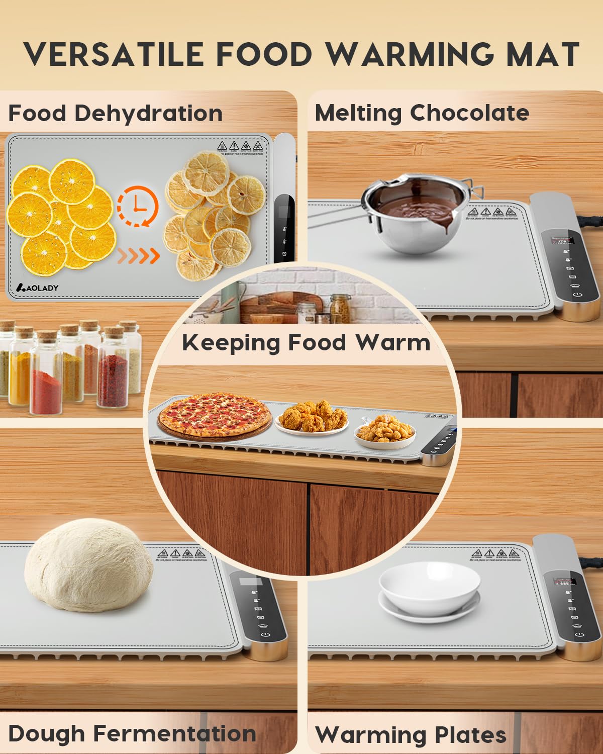 Warming Mat for Food Electric Silicone Fast Heating Chafing Dishes for Parties Buffet with APP Controller 15"x23.6" with 8H Timer & Adjustable Temperature, Light Gray