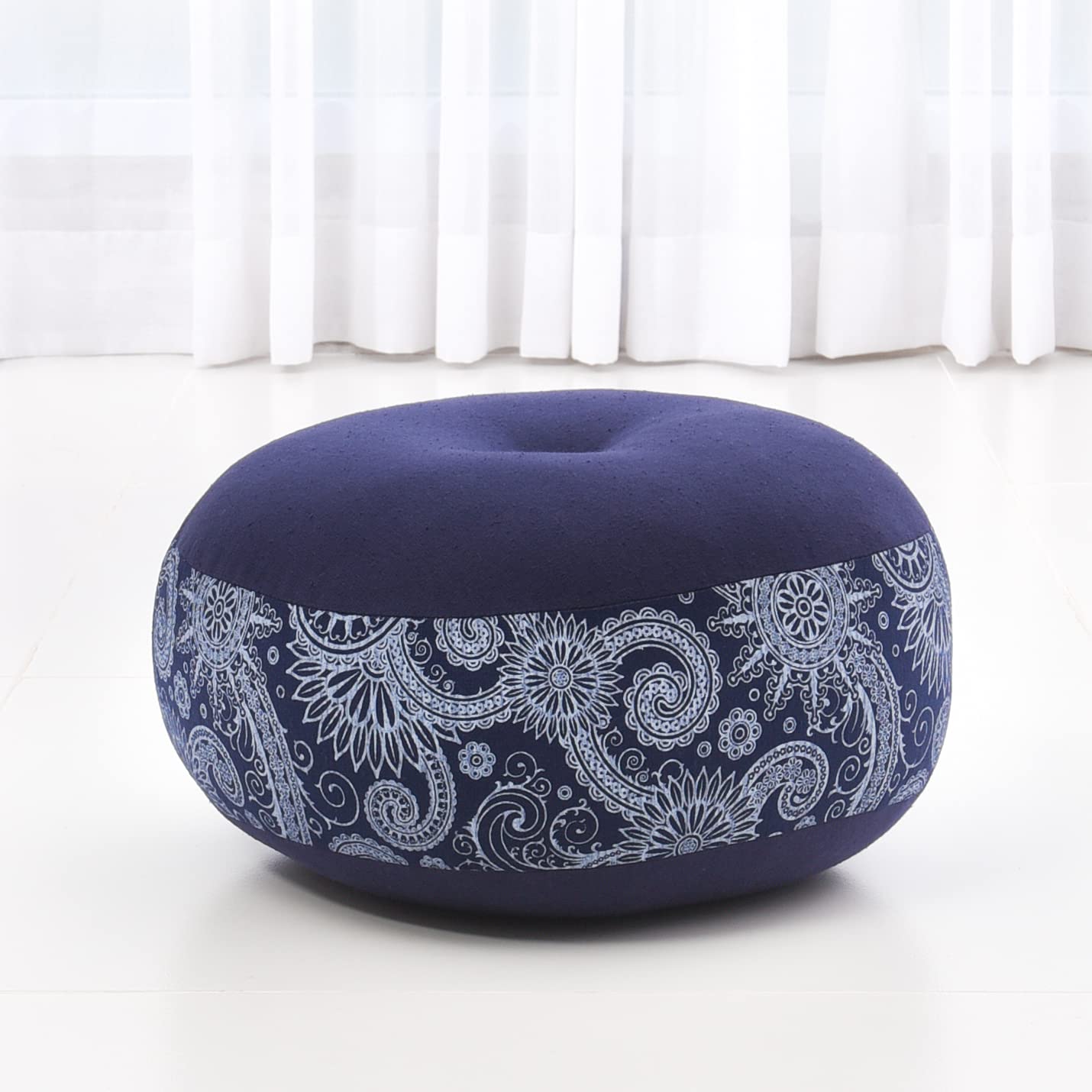 Leewadee Meditation Cushion Set – 1 Small Zafu Yoga Pillow and 1 Small Roll-Up Zabuton Mat Filled with Kapok, Blue White