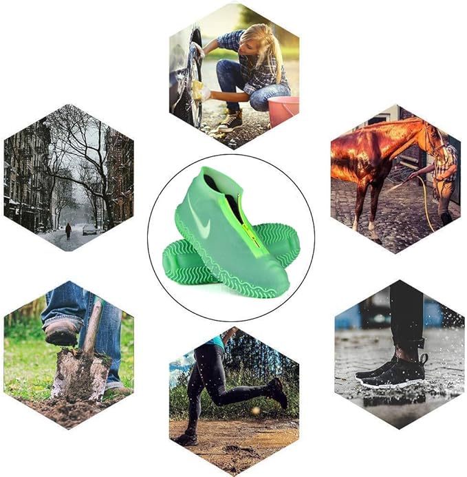 Waterproof Shoe Covers, Silicone Reusable Shoe Cover Non-slip Durable Zipper Elastic Rain Cover Protection for Men Women (L (Women 7.5-10.5, Men 6.5-9), Green)