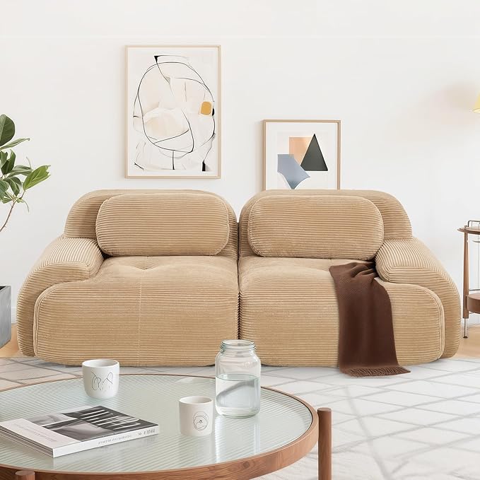 SoarFlash 81" Loveseat Sofa, Comfy Deep Seat, No Assembly, Sofa in a Box, Modern Small Couch with Plush Corduroy Fabric for Living Room, Bedroom, Apartment, Home Office, Camel