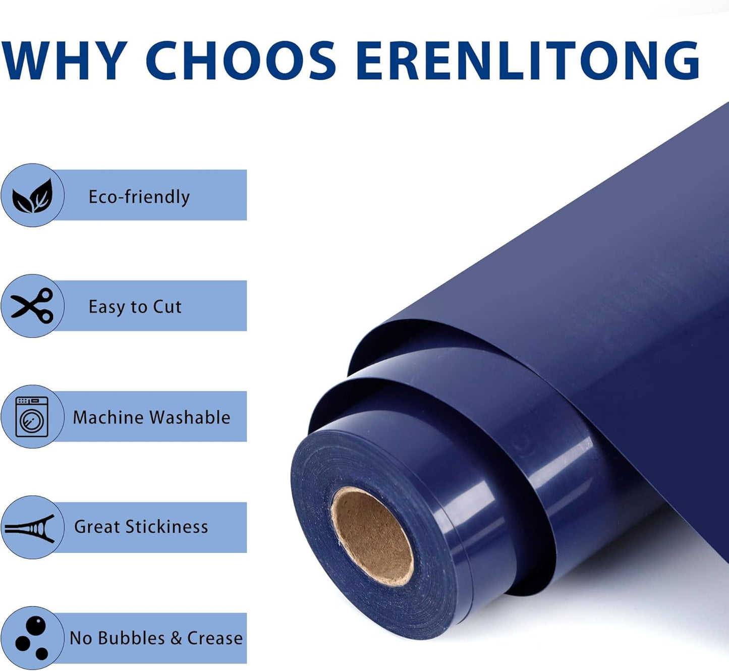 RENLITONG Navy Iron on Vinyl 12Inch by 50ft Roll HTV Heat Transfer Vinyl for T-Shirt HTV Rolls for All Cutter Machine - Easy to Cut & Weed for Heat Transfer Design