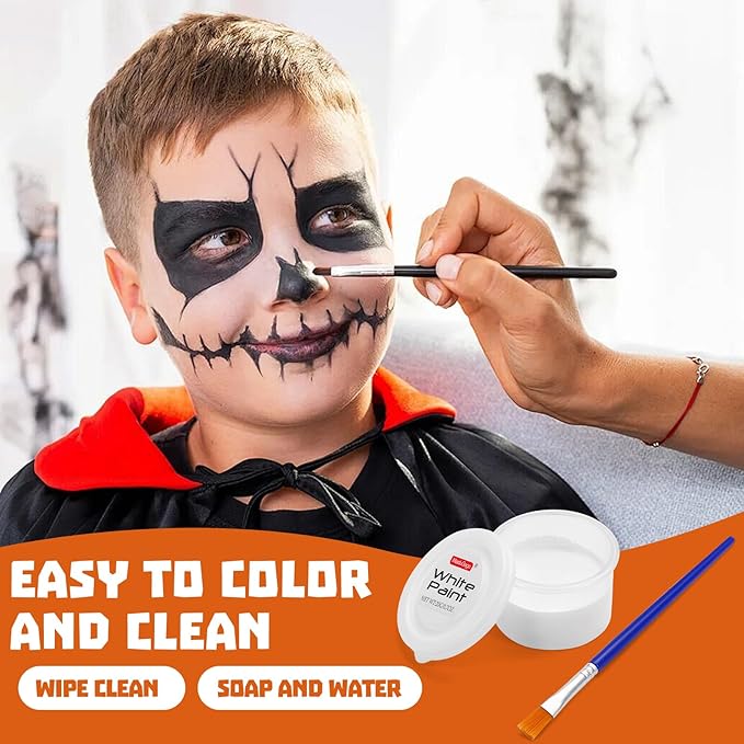 Halloween Makeup Kit, White + Black + Silver Face Painting Kit for Adults 60g(2.1 oz), Body Paint Kit with Brushs for Halloween Makeup, Party, Cosplay, Theater