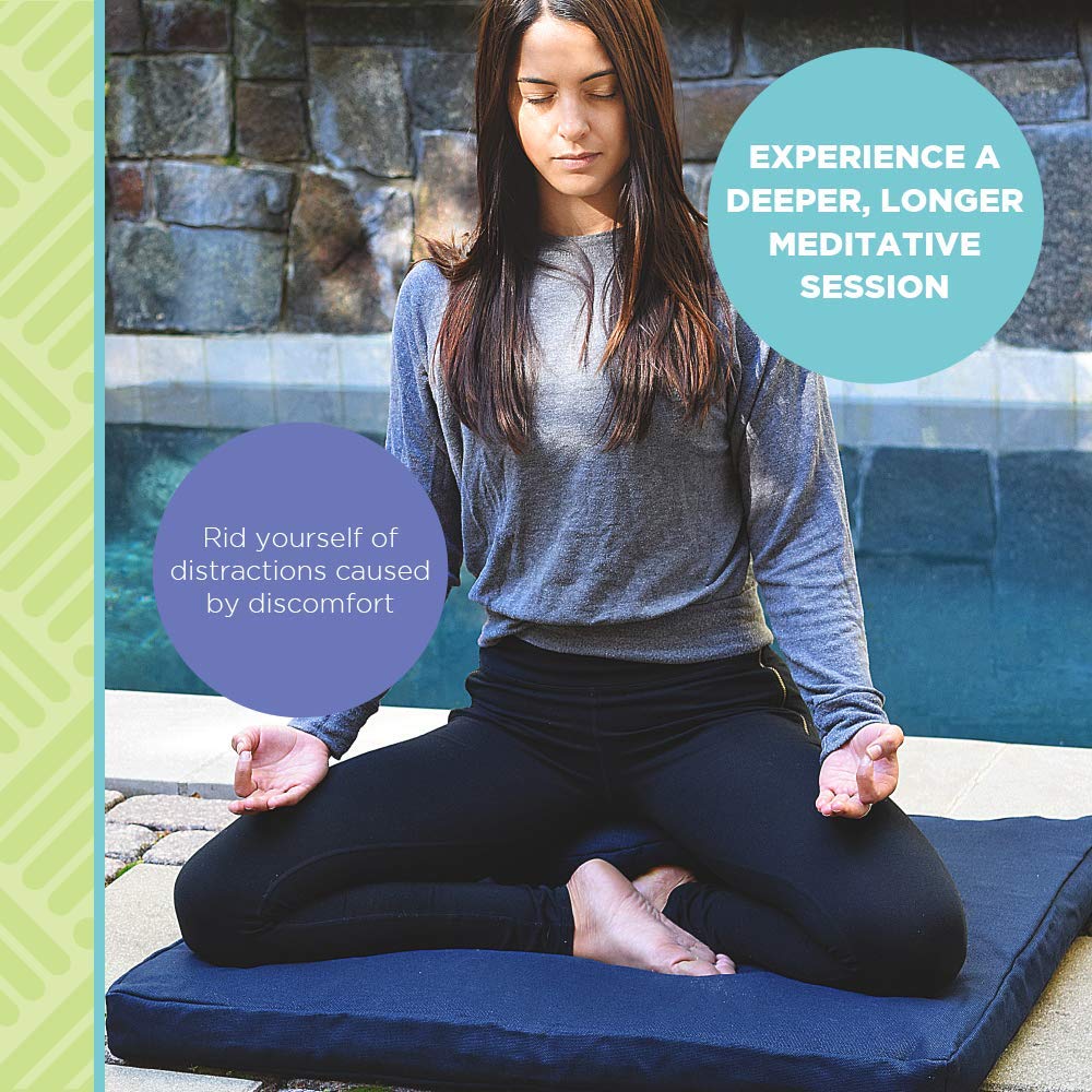 Meditation Cushion Mat Set - Large Oval Zafu Floor Pillow Organic Buckwheat Pillow + Cotton Filled Zabuton Prayer Pad - Meditation Pillow Yoga Knee Pad - Made in USA - 18" Oval, AQUA Cotton