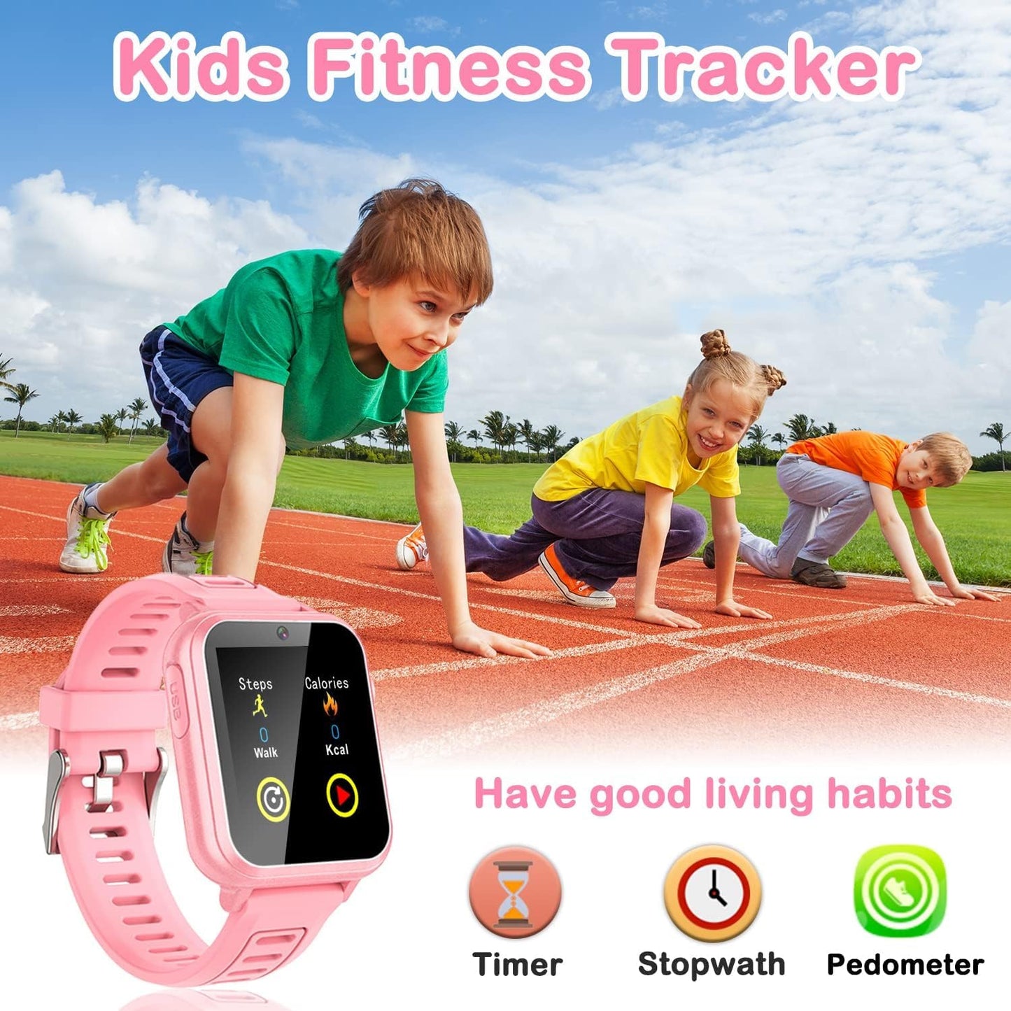 Cosjoype Kids Game Smart Watch Gift for Girls Age 6-12, 24 Puzzle Games HD Touch Screen Kids Watches with Video Camera Music Player Pedometer Flashlight 12/24hr Toys for 7 8 9 10 11 12 Year Old Girls