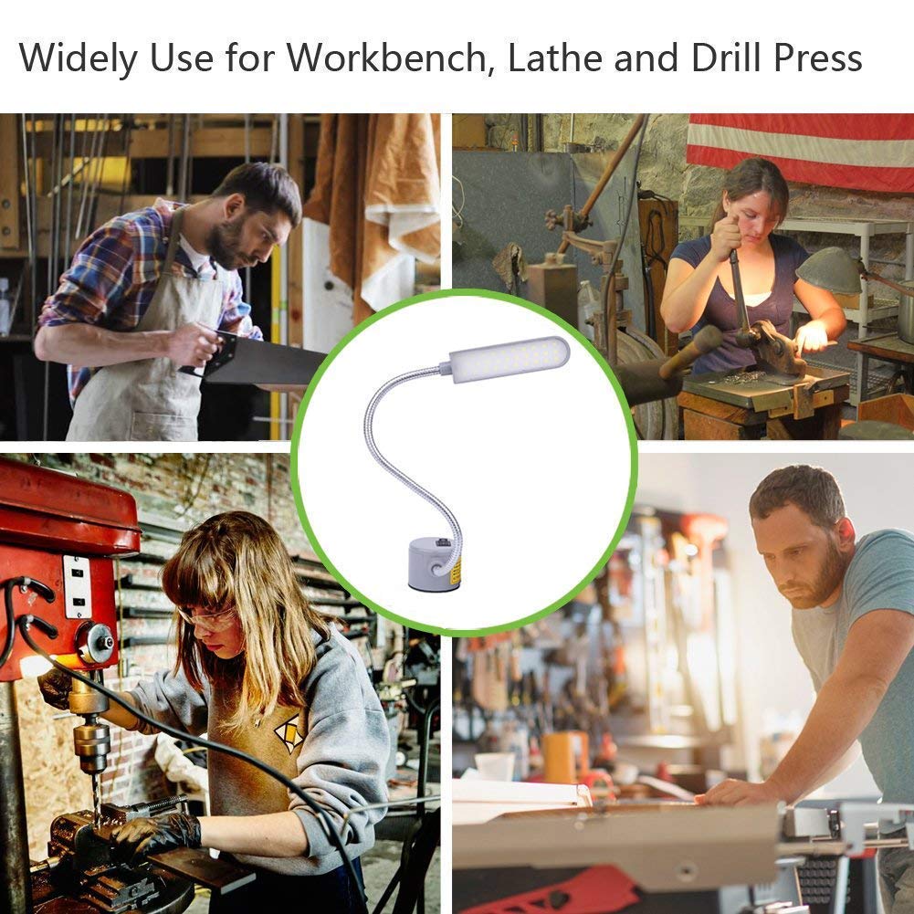 EVISWIY Sewing Machine Light LED Lighting (30LEDs) 6 Watt Multifunctional Flexible Gooseneck Arm Work Lamp with Magnetic Mounting Base for Workbench Lathe Drill Press 2 Pack Silver