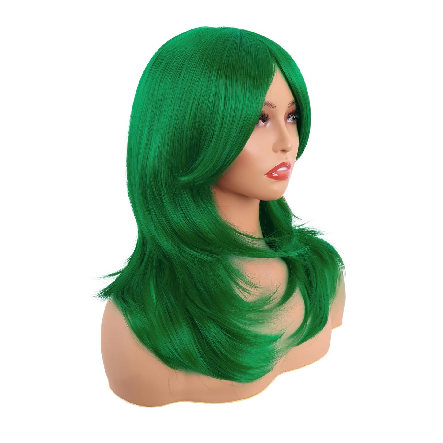 MapofBeauty 20 Inch/50 cm Long Layered With Bangs Straight Synthetic fiber Shoulder Length Hair Party Wig (Grass Green)