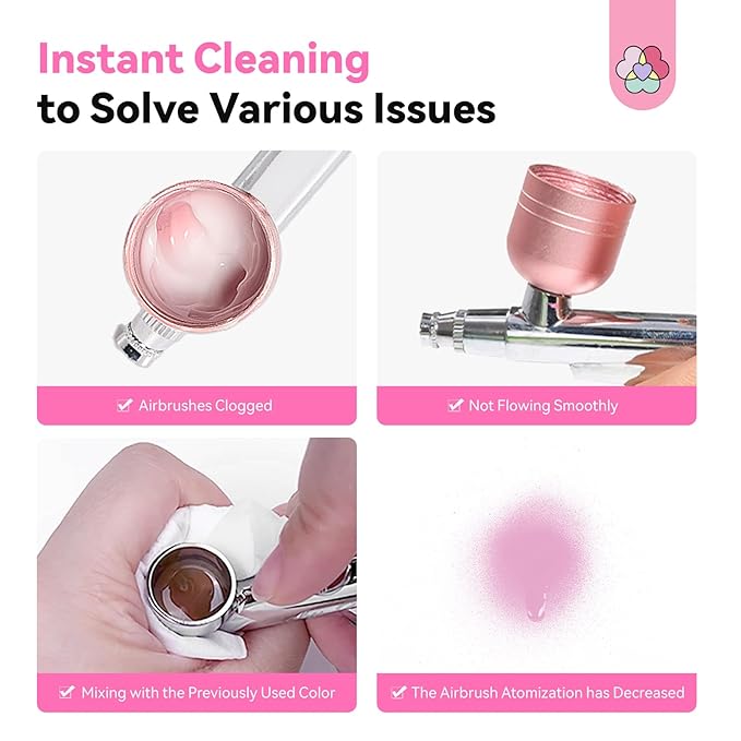 SAVILAND Airbrush Cleaner Instant Cleaning: 8.12 fl. oz Airbrush Cleaner Solution Low Odor Natural Ingredients Quickly Remove Water-Based Acrylic Paint Watercolor Airbrush Gel Nail Polish Clean Clog