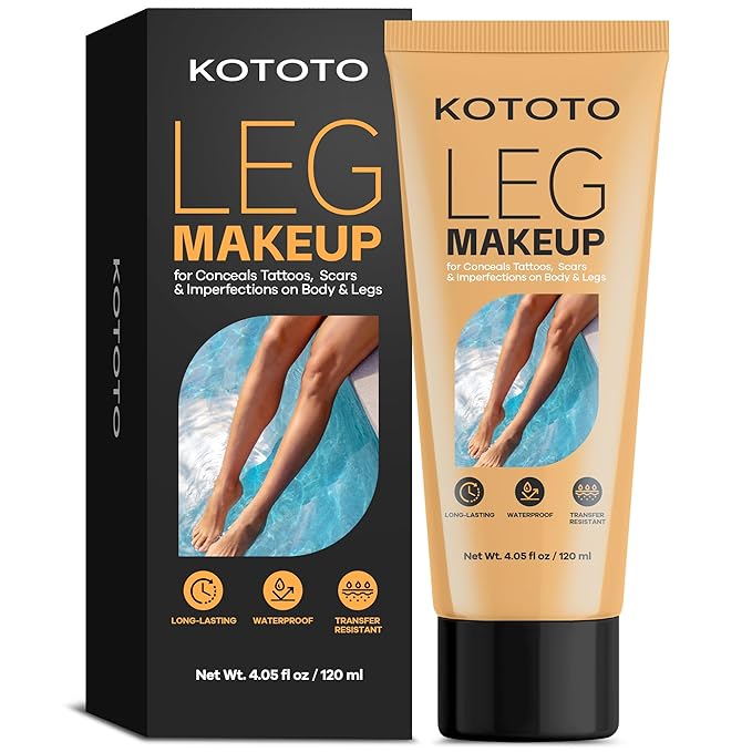 Kototo Tattoo Cover Up Makeup Waterproof (4.05 Fl Oz, Dark Brown), Long Lasting Leg & Body Foundation, Leg Makeup Waterproof No Transfer, Body Coverage Perfector for Tattoo, Scar & Skin Imperfections