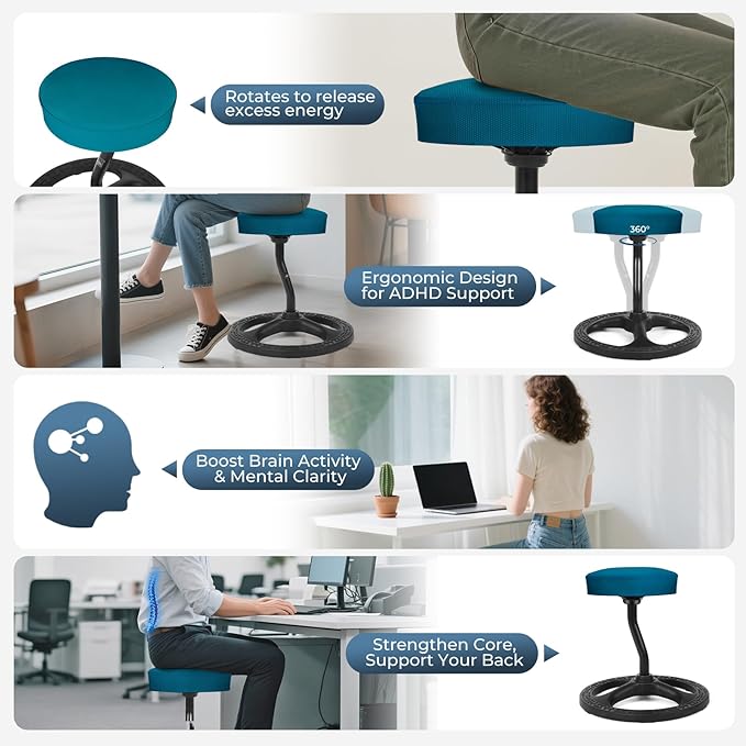 Upaloop ADHD Chair for Kids, Yoga Chairs for Adults, Wobble Stool Active Flexible Seating Desk Chair with Non-Slip Base and Washable Seat Cover for Stability, Balance, Yoga, Office, School, Classroom