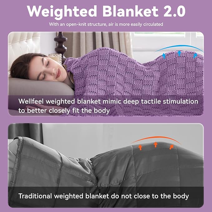 Knitted Weighted Blanket Adult, No Beads Heavy Blanket 70” x 90'' 20lbs, Breathable Chunky Knit Blanket, Cooling Weighted Blanket for Hot Sleepers, Christmas Home Decor (Lilac)