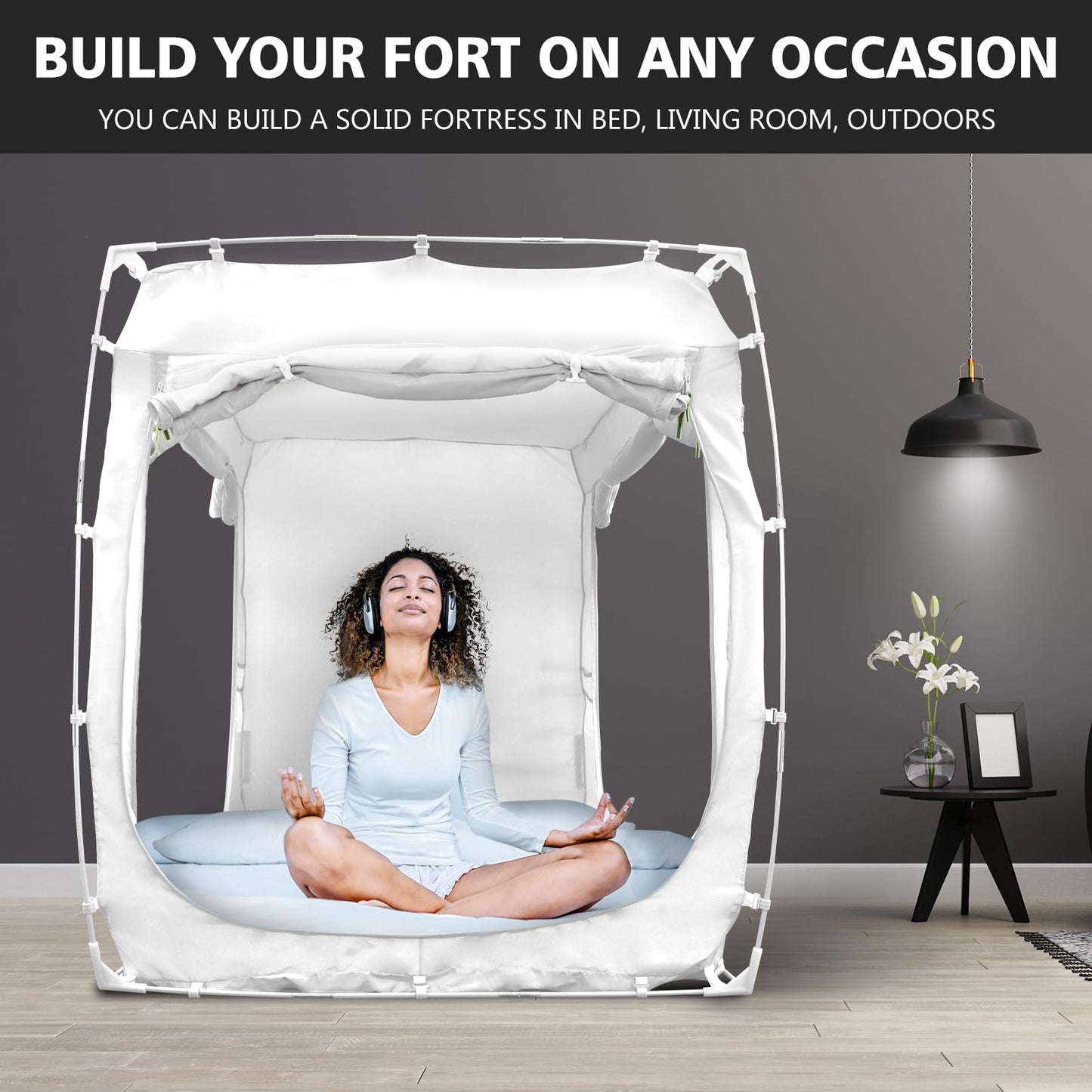 RIYDH Bed Tent Bed Canopy Full Size Tents for Adult and Kids- Original Design Portable Dream Tent Indoor Sleeping Tents 70% Blackout with 3 Doors Breathable Big Space Tents