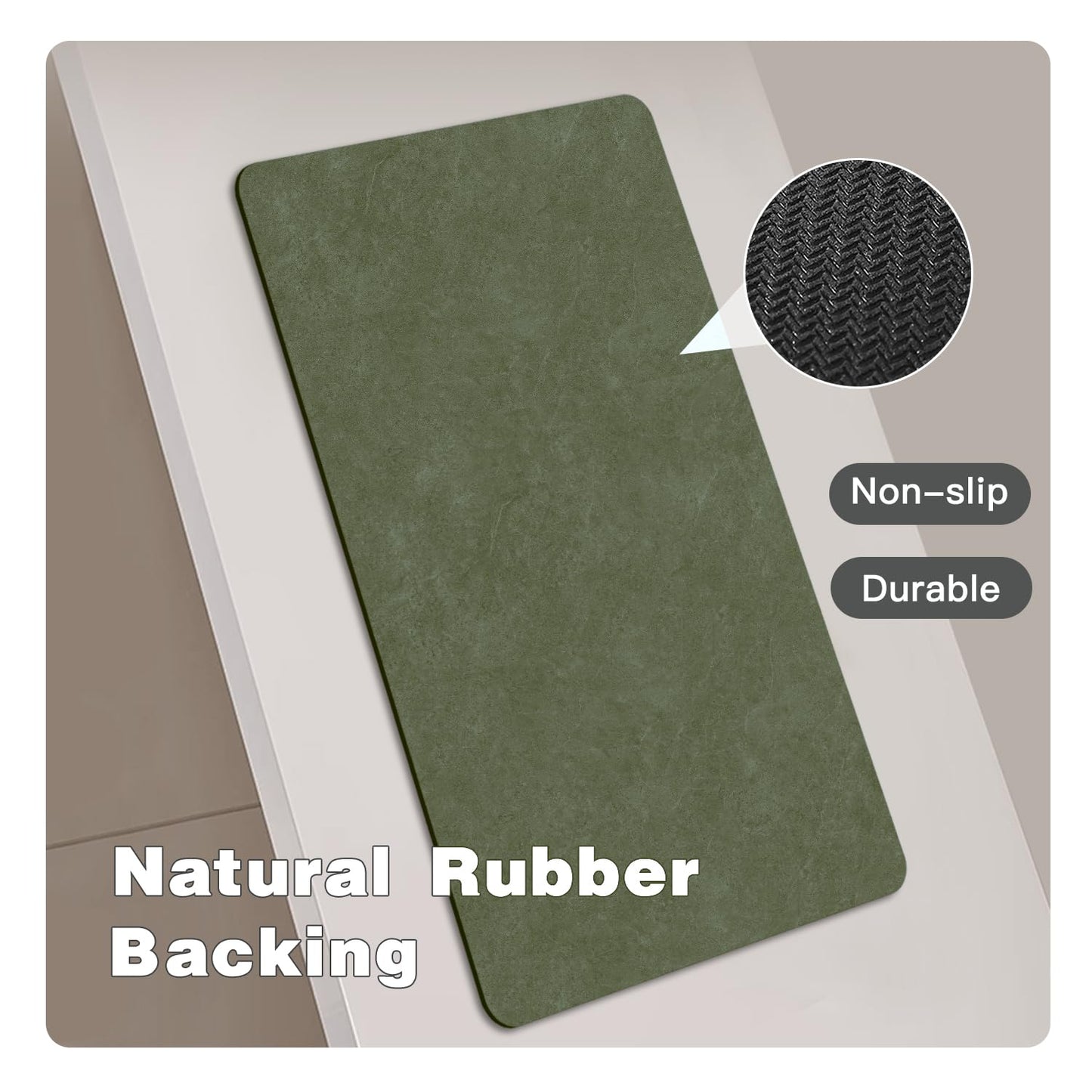 Bathroom Mat Quick Dry, Bathroom Rugs Non Slip Washable Thin Absorbent Bath Mat Fits Under Door Bathroom Floor Mat Perfect for Bath, Shower, or Sink 16"x24" Sage Green