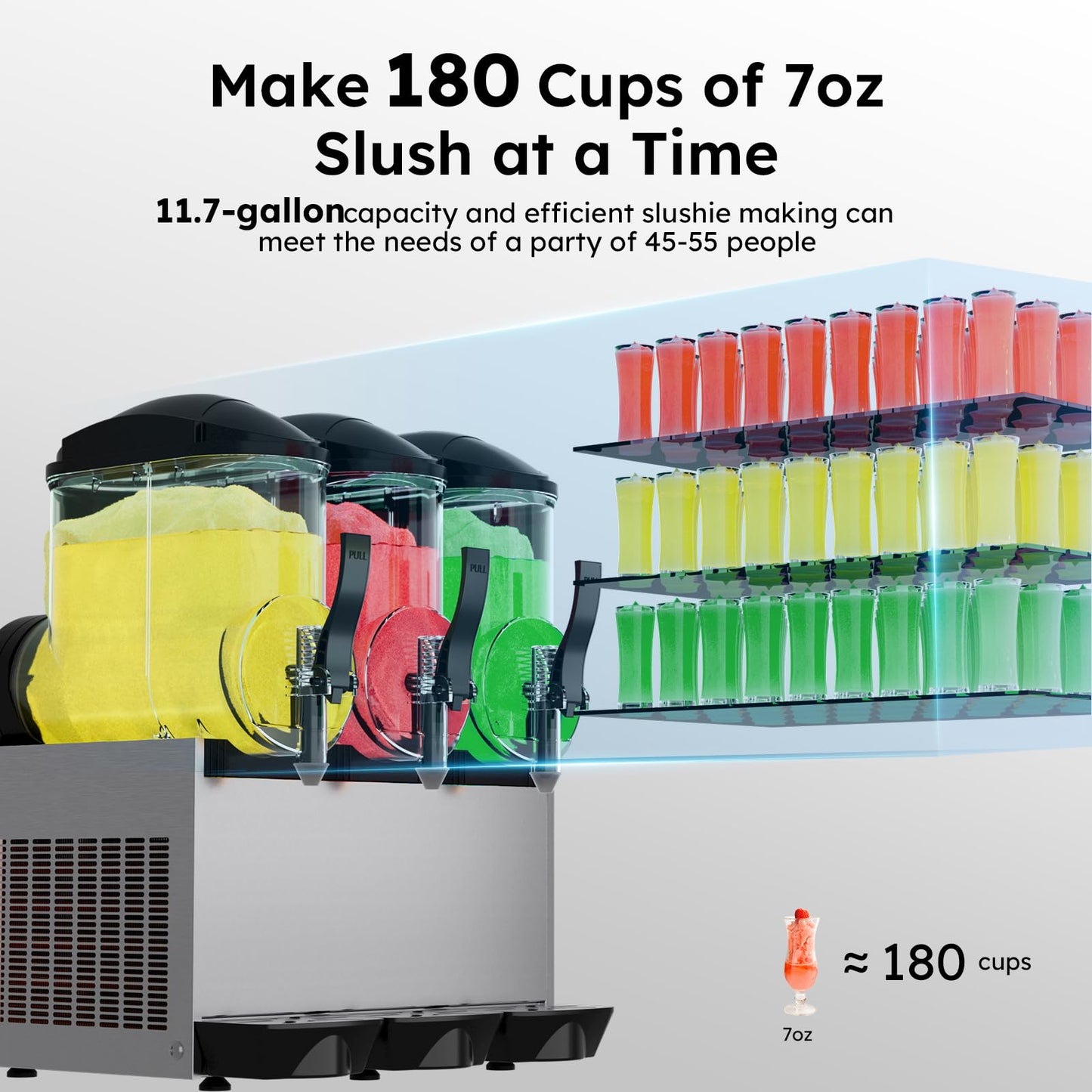Commercial Slushy Machine 3 Bowls, 11.7 Gallons (3 * 3.9gal) Frozen Drink Machine 900W Stainless Steel Margarita Machine, Wine Slush Maker for Restaurant Bar